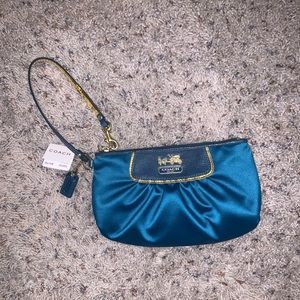 COACH wristlet, teal satin